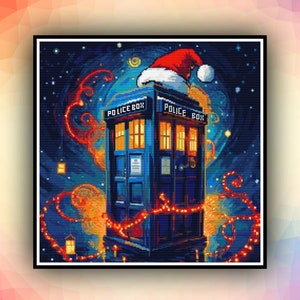 DIY kruissteekpatroon Doctor Who Tardis kerst 311 modern patroon geteld kruissteektabel pdf-formaat direct downloaden