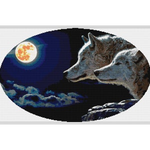 Maan en wolven mystiek landschap 769 modern kruissteekpatroon geteld kruissteektabel pdf-formaat direct downloaden