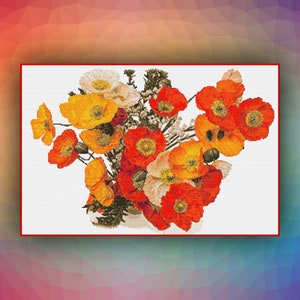 Boeket klaprozen rode klaprozen bloemen 776 modern kruissteekpatroon geteld kruissteektabel pdf-formaat direct downloaden