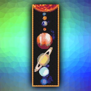 Cross Stitch Pattern Bookmark Solar System 223 Modern Easy Small Size Cross Stitch Counted Cross Stitch Chart Pdf Format Instant Download