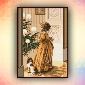 DIY-kruissteek kerstmeisje en hond 150 modern kruissteekpatroon geteld kruissteekkaart pdf-formulier Instant Download Needle Craft