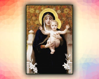 William  Bouguereau Virgin of the Lilies Madonna Icon 783 Cross Stitch Pattern Counted Cross Stitch Chart Pdf Format Ibstant Download