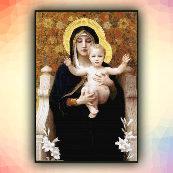 William  Bouguereau Virgin of the Lilies Madonna Icon 783 Cross Stitch Pattern Counted Cross Stitch Chart Pdf Format Ibstant Download