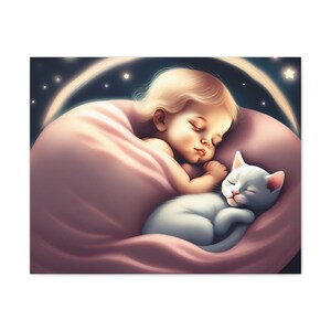 Kitten Snuggles Nursery Art Canvas Stretched, 0.75&quot;