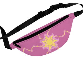 Golden Sunburst Illustration Fanny Pack | Pink sun waist bag, boho festival accessory