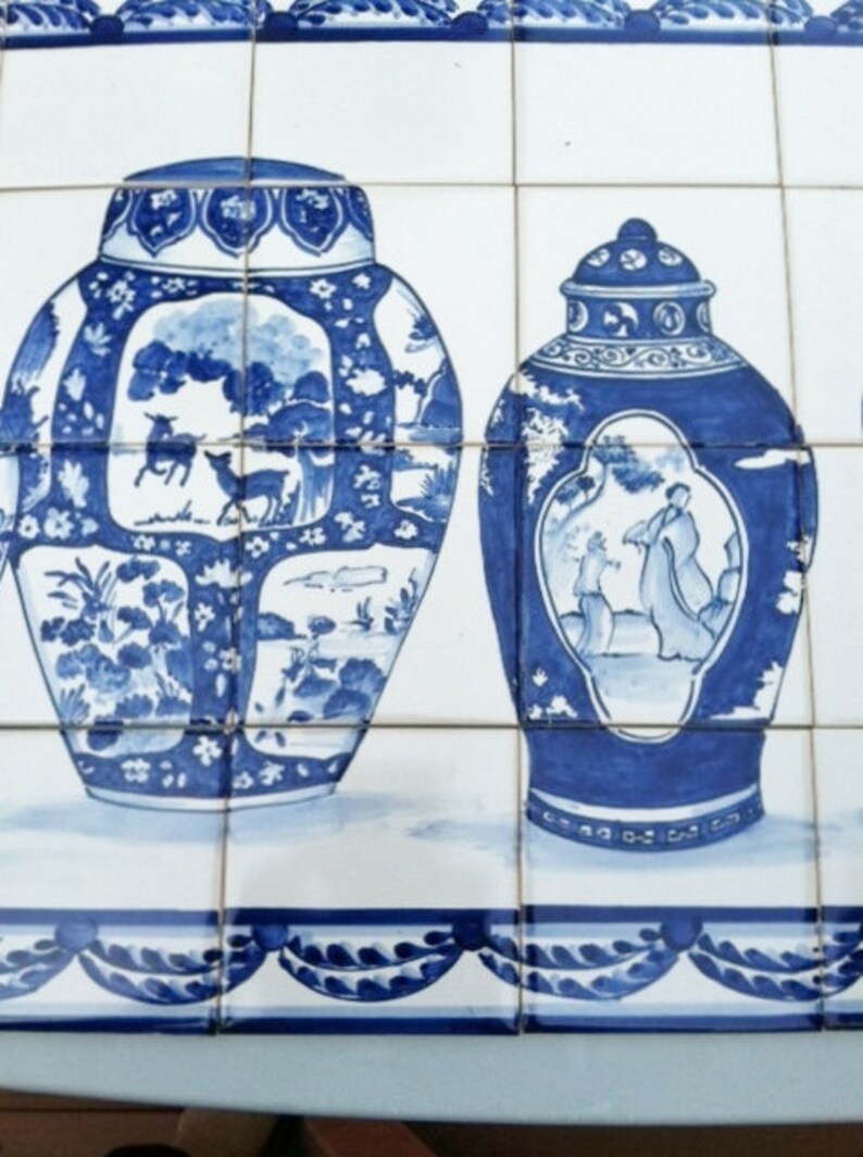 Hand Painted Blue and White Ceramic Tile Mural Etsy
