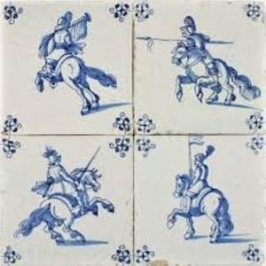 Hand-Painted Portuguese Horse Tile: Blue and White Equestrian Decor (5 7/8" Square )