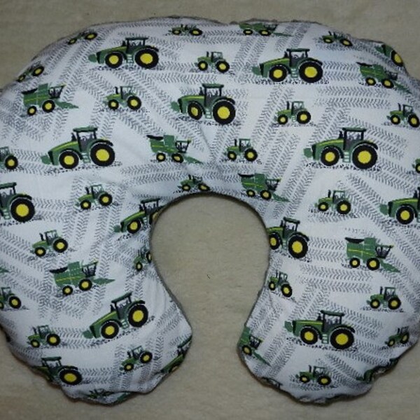 John Deere Tractors  Boppy Pillow Cover with Grey Minky on Back, Slip Cover, Nursing Pillow Cover, Zipper for Easy and off
