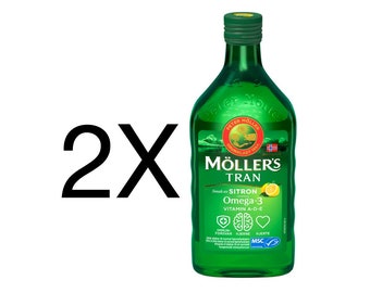 Möller's Tran Norwegian Fish Oil Lemon Taste Sitron Omega-3 Møllers 2X500ml