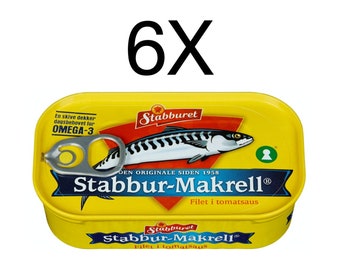 Makrell i Tomat Stabbur-Makrell Mackerel Filet Tomato Sauce 6X110g Norwegian Norway