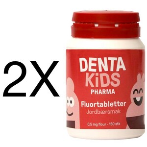 Denta Kids Fluorid Zahnpasta Norwegische Chewtab Tabletten Erdbeeraroma 2X150