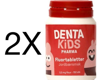 Denta Kids Fluoride Toothpaste Norwegian Chewtab Tablets Strawberry Flavor 2X150