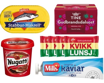 Nugatti Stabbur-Makrell Brunost Brown Cheese Kaviar Kvikk Lunsj Norwegian Foods