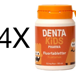 Denta Kids Fluorid Zahnpasta Norwegische Chewtab Tabletten FruchtGeschmack, 4x150