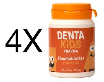Denta Kids Fluoride Toothpaste Norwegian Chewtab Tablets Fruit Flavor, 4X150