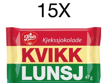 Freia Kvikk Lunsj Norwegian Chocolate Candy 15X47g