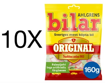 Ahlgrens Bilar Soft Chewy Marshmallow Cars Swedish Candy 10X160g