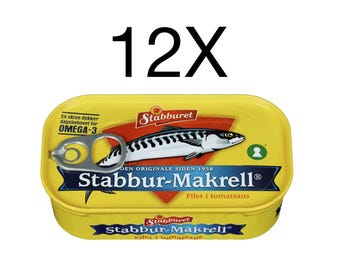 Makrell i Tomat Stabbur-Makrell Mackerel Filet Tomato Sauce 12X110g Norwegian Norway