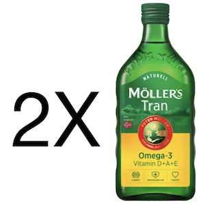 Möller's Tran Noorse visolie Originele natuurlijke smaak Omega-3 Møllers 2 x 500 ml