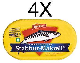 Stabbur-Makrell Makrell i Tomat Caballa Noruega en Salsa de Tomate Enlatada 4X170g