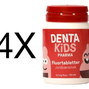 Denta Kids Fluorid Zahnpasta Norweger Chewtab Tabletten Erdbeeraroma 4X150