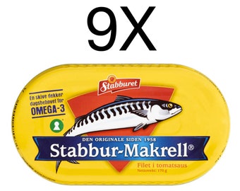 Makrell i Tomat Stabbur-Makrell Norweska makrela w puszkach w sosie pomidorowym, 9X170g