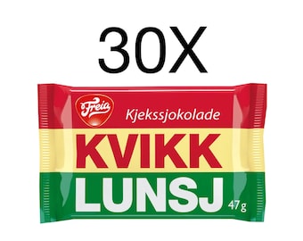 Kvikk Lunsj Freia Norwegian Chocolate Bars Candy Kvikk-Lunsj 30X47g Quick Lunch