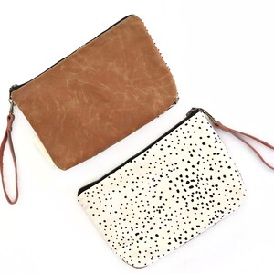 Sustainable, Handmade Gift, Ready to Ship Free, Hand Printed Wallet Clutch with Waxed Canvas Wristlet Pouch