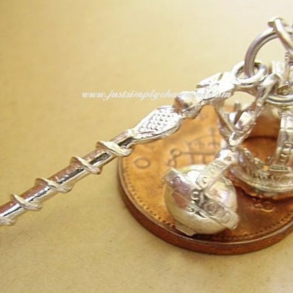 Sterling silver Royal Crown,Sceptre & Orb charms. coranation charm