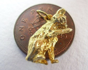 Schöne 9 Karat Gold Katze leckende Pfote Charme voll Punziert