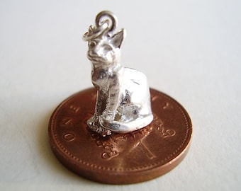 Sterling Silver  3D Sitting Cat Charm Charms