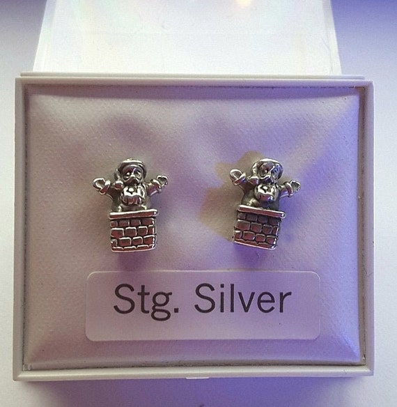 Sterling Silver Santa Claus Vintage Earrings | Dangling Articulated