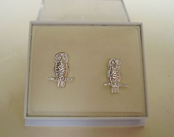 One Pair Sterling Silver Owl Studs