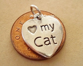 Sterling Silver I Love My Cat Charm Charms