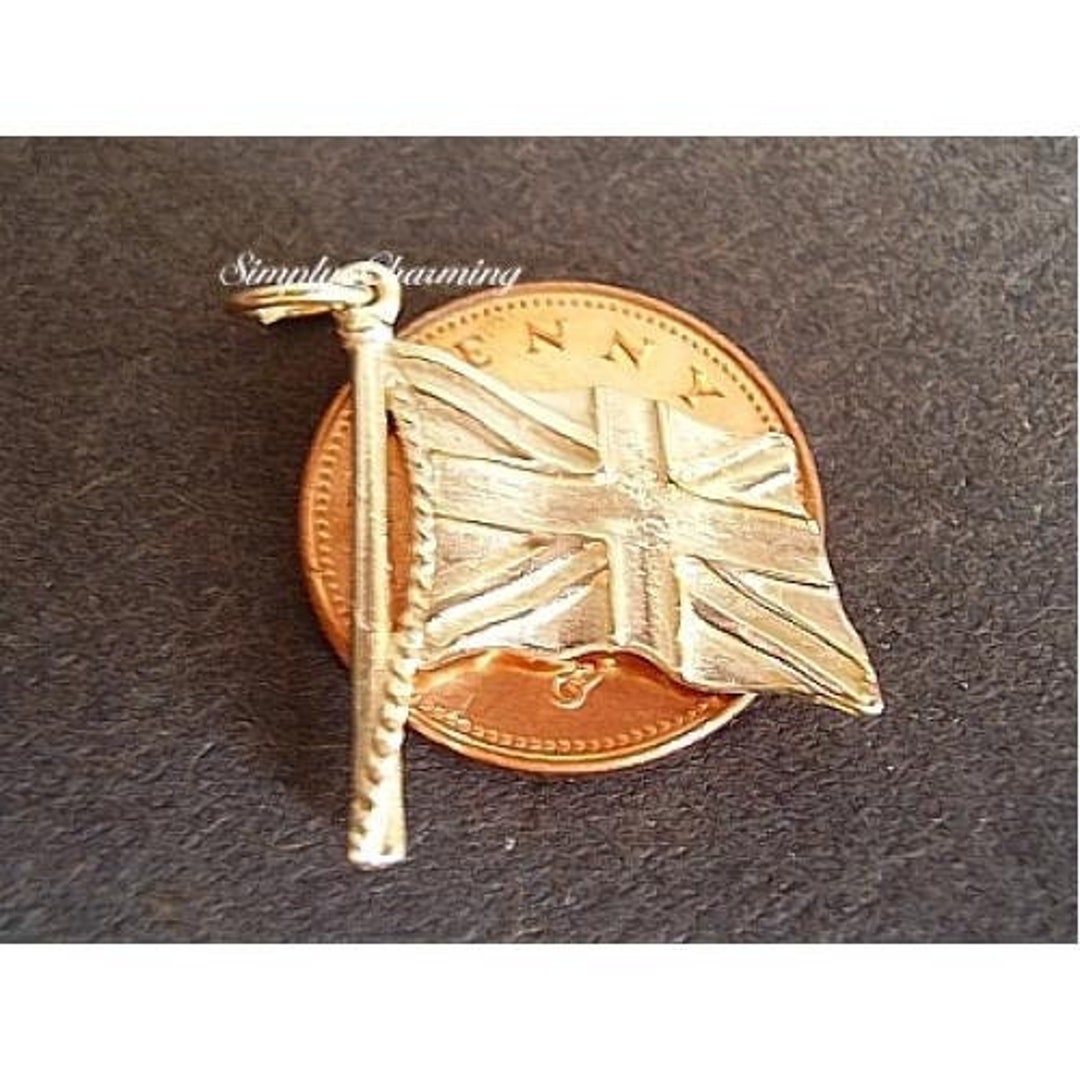 Ciondolo Charm Union Jack In Argento 925 – Bandiera Britannica, Gioiello In Argento Sterling, Made In England, Con Anello