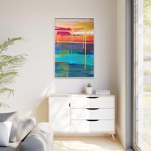 Liquid Sundown I Framed Print on Canvas I Vibrant Abstract Wall Art  I Colorful Home Decor I Modern Abstract Painting I Living Room Decor