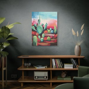 Prickly Paradise I Print on Canvas I Home Decor I Southwestern Wall Art I Boho Decor I Cactus Landscape I Colorful Nature Painting