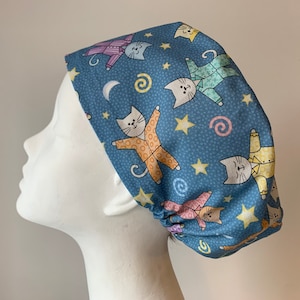CAT’S PYJAMAS Euro Style Surgical Scrub Cap, Snood, Regular or Long Pixie, Elastic Gathered, Optional Ties, Made in Canada