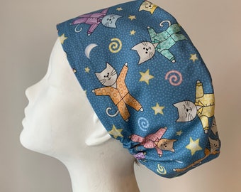 CAT’S PAJAMAS Euro Style Surgical Scrub Cap-Regular Pixie or Long Pixie(Semi-Bouffant)-Elastic Gathered with Optional Ties-Made in Canada