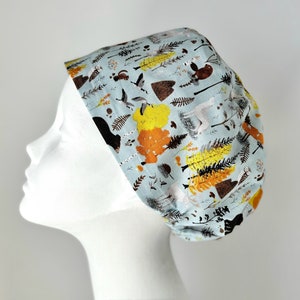 CANADIAN WILDLIFE European Style Surgical Scrub Cap or Snood, Regular or Long Pixie, Elastic Gathered, Optional Ties, Made in Canada