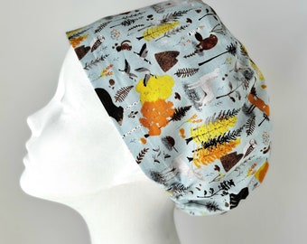 CANADIAN WILDLIFE Chirurgische Scrub-Kappe oder Snood im europäischen Stil, regelmäßig oder lang, Pixie, elastisch gesammelt, optional mit Krawatten, hergestellt in Kanada