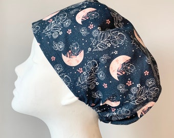 ROSE MOON Chirurgische Scrub-Kappe oder Snood im europäischen Stil, regelmäßig oder lang, Pixie, elastisch gesammelt, optional mit Krawatten, kein Knebel, hergestellt in Kanada