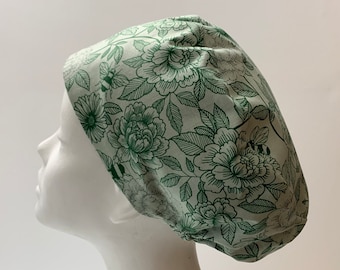 MOSS ROSE Euro Style Snood Slouchy Scrub Cap, Regular or Long Pixie (Semi-Bouffant), Elastic Gathered with Optional Ties, Made in Canada