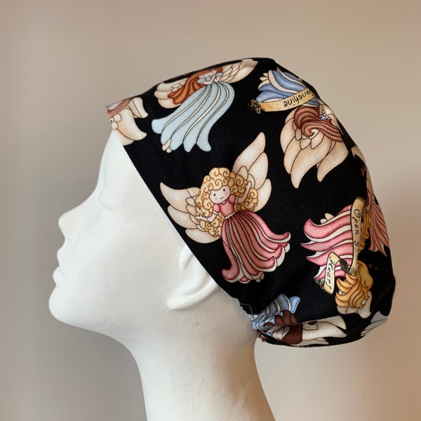 MESSENGER ANGELS Euro Style Surgical Scrub Cap-Regular Pixie or Long Pixie(Semi-Bouffant)-Elastic Gathered with Optional Ties-Made in Canada