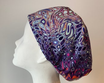 PURPLE LAVA LAMP Euro Style Surgical Scrub Cap-Regular Pixie or Long Pixie(Semi-Bouffant)-Elastic Gathered - Optional Ties - Made in Canada