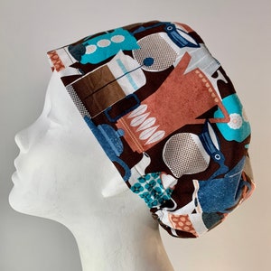 COFFEE European Style Surgical Scrub Cap or Snood, Regular or Long Pixie, Elastic Gathered, Optional Tie, No Toggle, Satin Lining Available