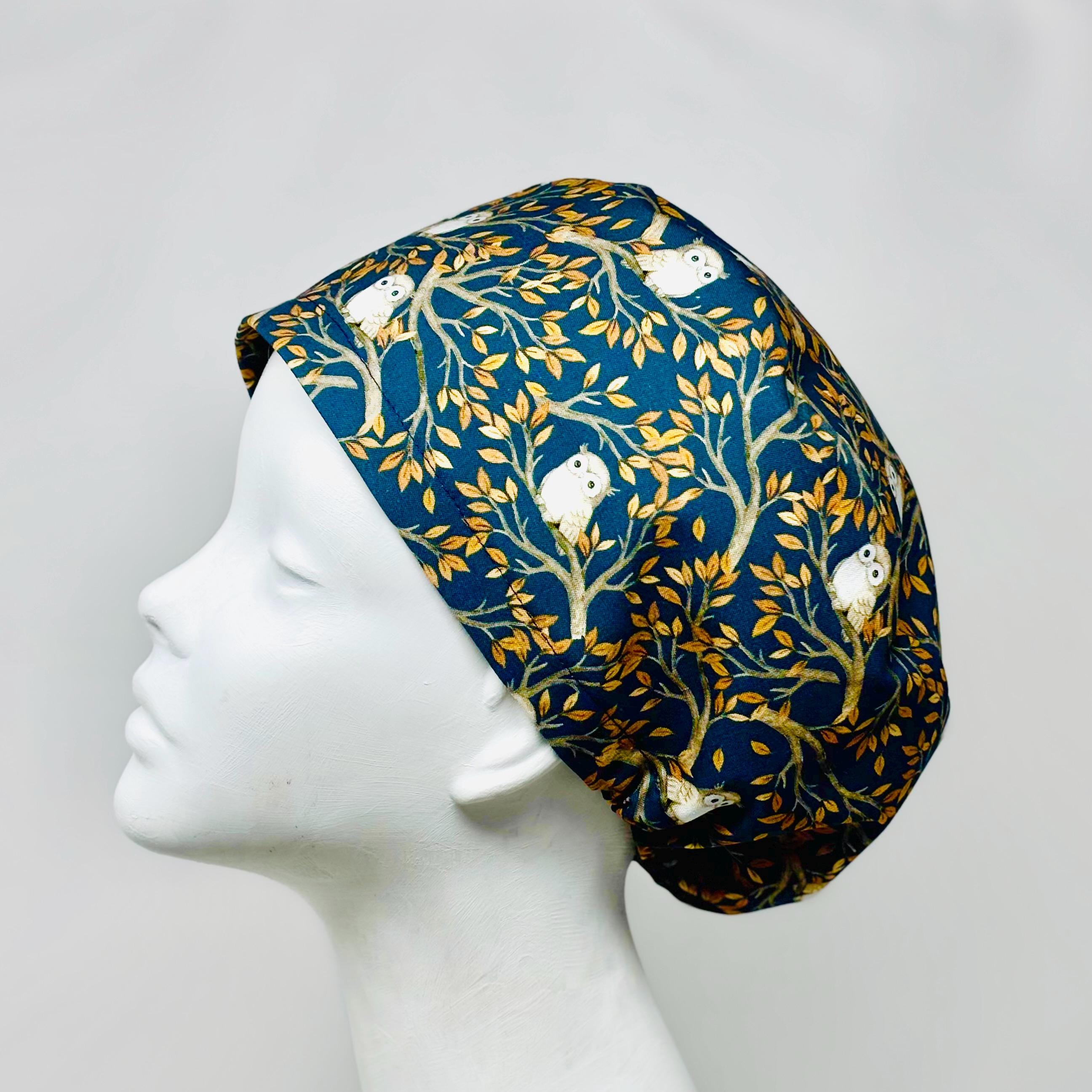 BABY OWLS European Style Surgical Scrub Cap, Medical Snood, Regular or Long Pixie, Elastic Gathered, Optional Ties, Made in Canada