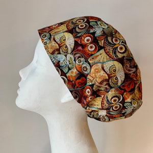 OWLS Euro Style Surgical Scrub Cap or Snood for Women, Regular or Long Pixie, Elastic Gathered, Optional Ties, Satin Lining Available