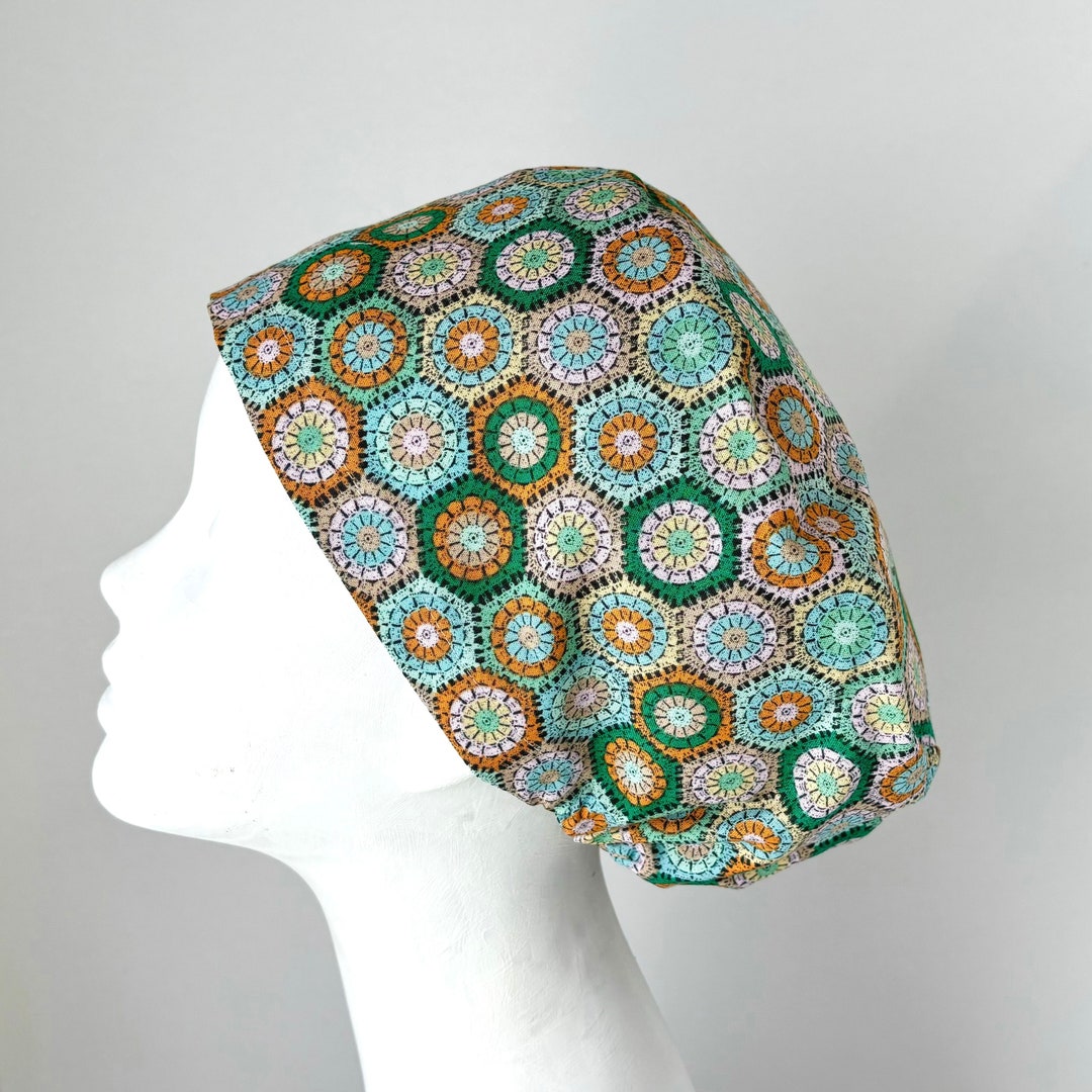 GRANNY SQUARES European Surgical Scrub Cap For Women Snood Regular Or granny-squares-european-surgical-scrub-cap-for-women-snood-regular-or