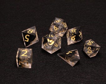 Petri - Black with Yellow Numbers - Resin Dice Set - SKU D022
